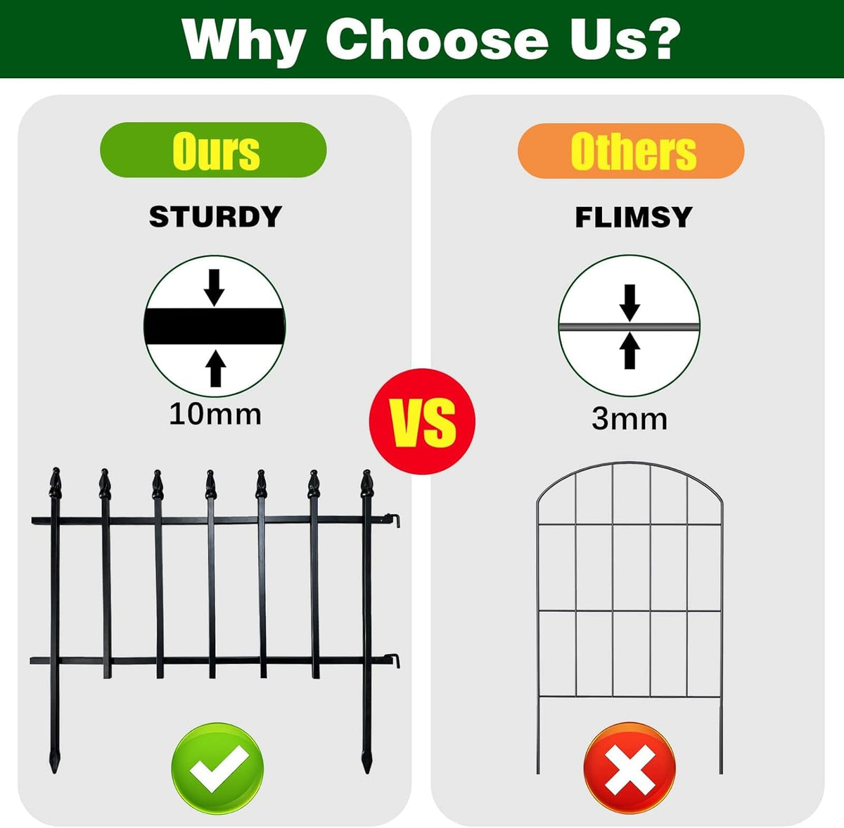 Metal Garden Fence 45cm x 2.8m 5 Panels Decorative Border Edging Thealyn Outdoor