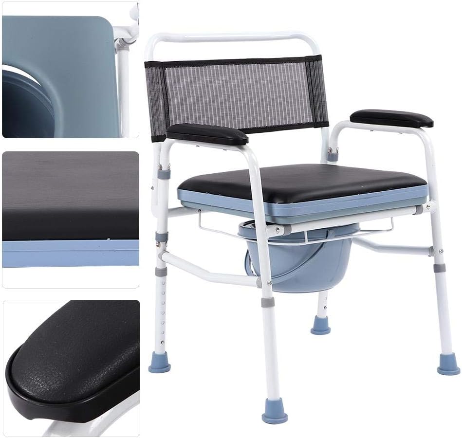 Height Adjustable Folding Commode Chair with Armrests, Portable Bedside Toilet