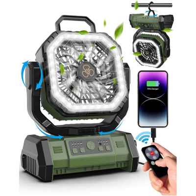 Camping Fan 20000mAh Rechargeable Remote Lamp Power Bank 4 Speed Spopal Portable