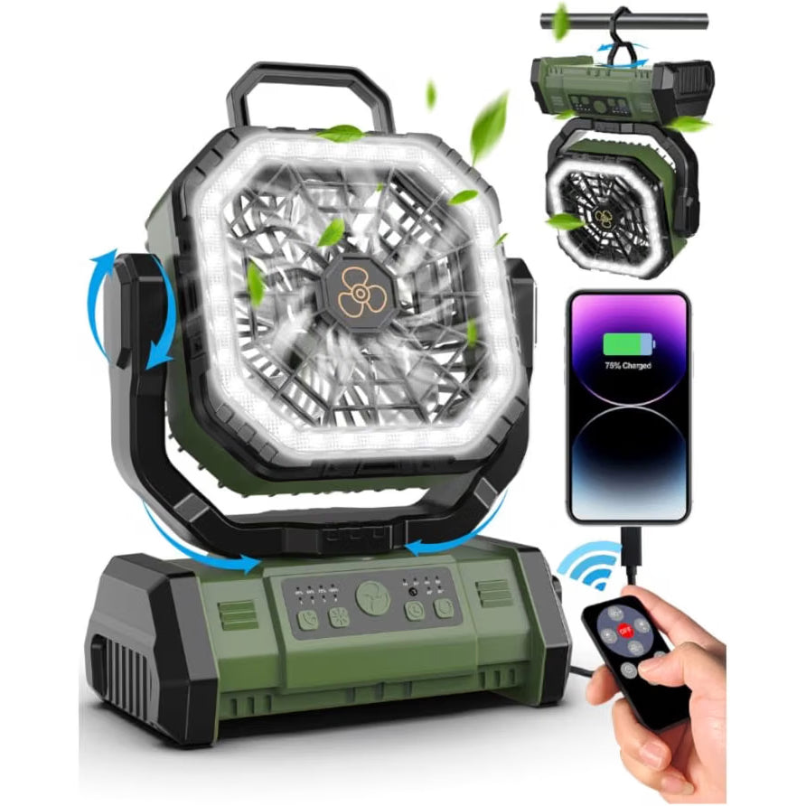 Camping Fan 20000mAh Rechargeable Remote Lamp Power Bank 4 Speed Spopal Portable