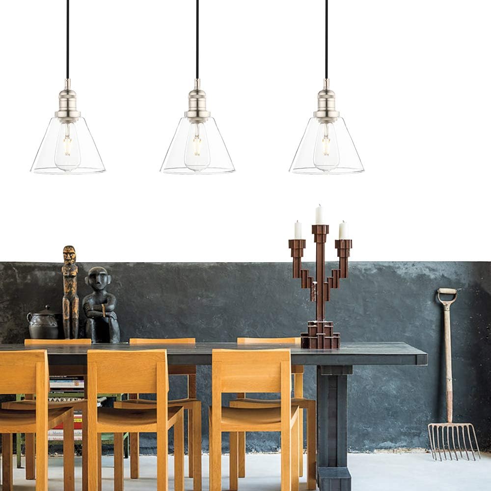 Phansthy Industrial Pendant Light, 3-Light Ceiling Lamp, Adjustable Cords, Glass