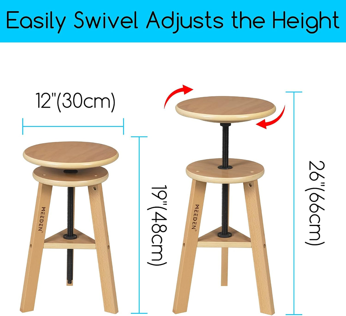 Artist Drafting Stool Adjustable Height Wooden Studio Drawing Seat MEEDEN