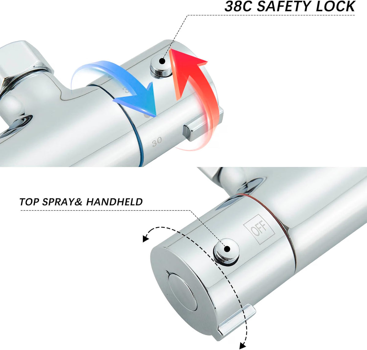 Thermostatic Shower Mixer Set Square Rainfall Head Handheld Chrome Bathroom Kit