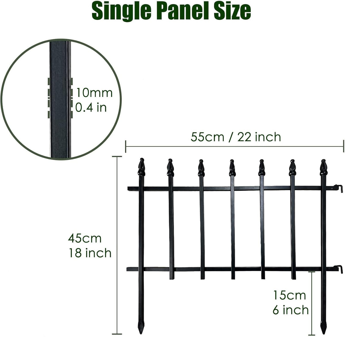 Metal Garden Fence 45cm x 2.8m 5 Panels Decorative Border Edging Thealyn Outdoor