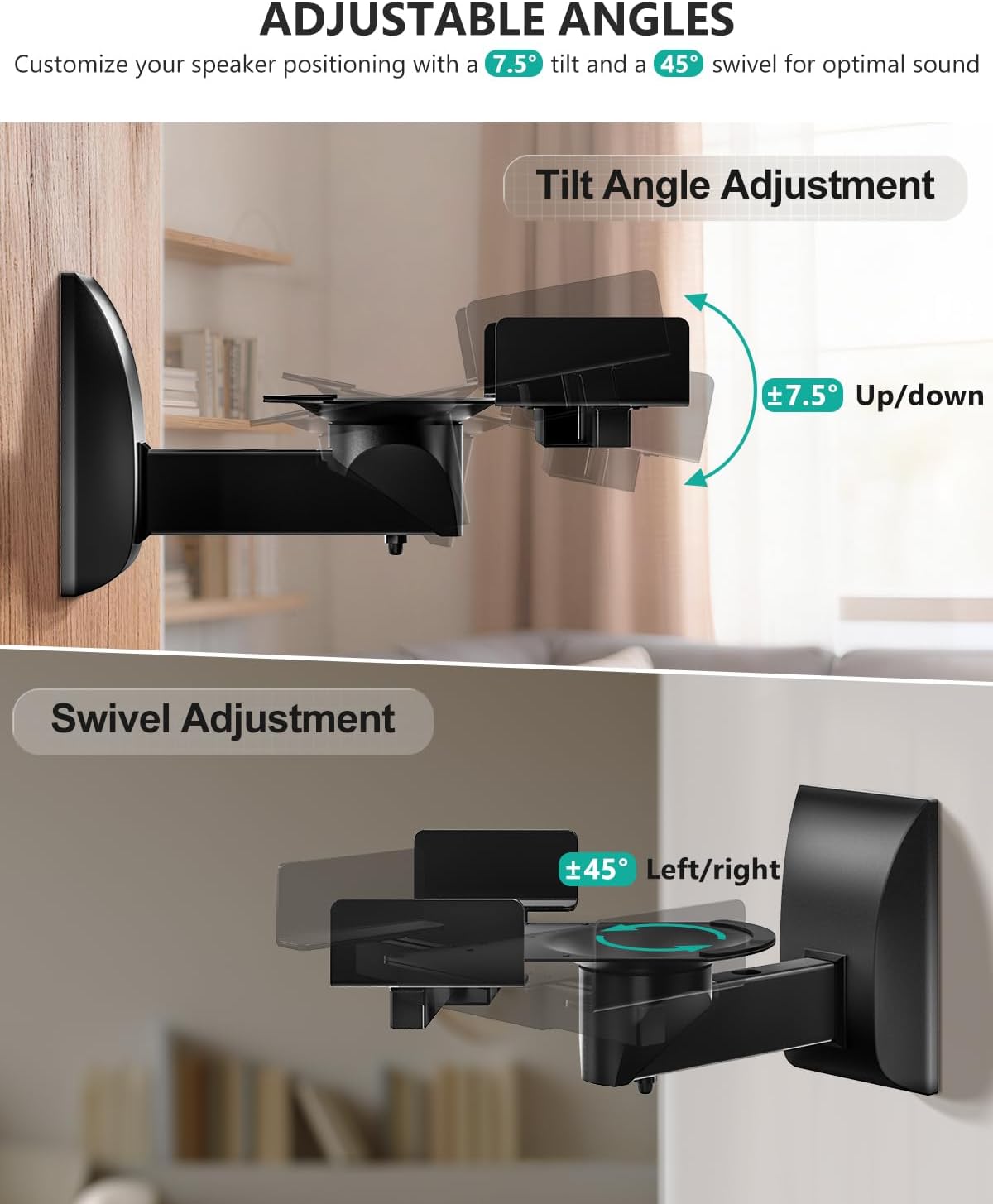 Speaker Wall Mounts Adjustable Bookshelf Speaker Brackets Pair WALI Black