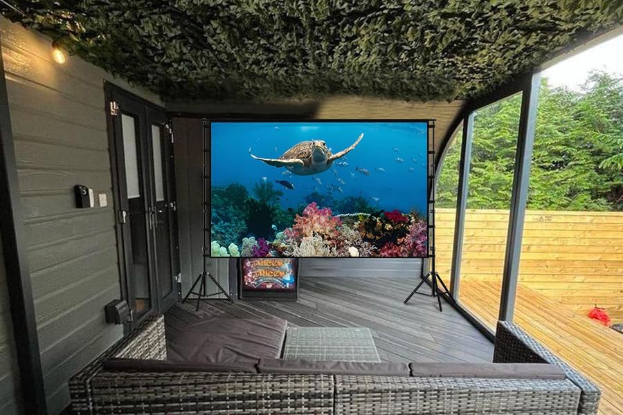Projector Screen 150 Inch 4K HD Outdoor Stand Foldable Front Rear Movie Projection