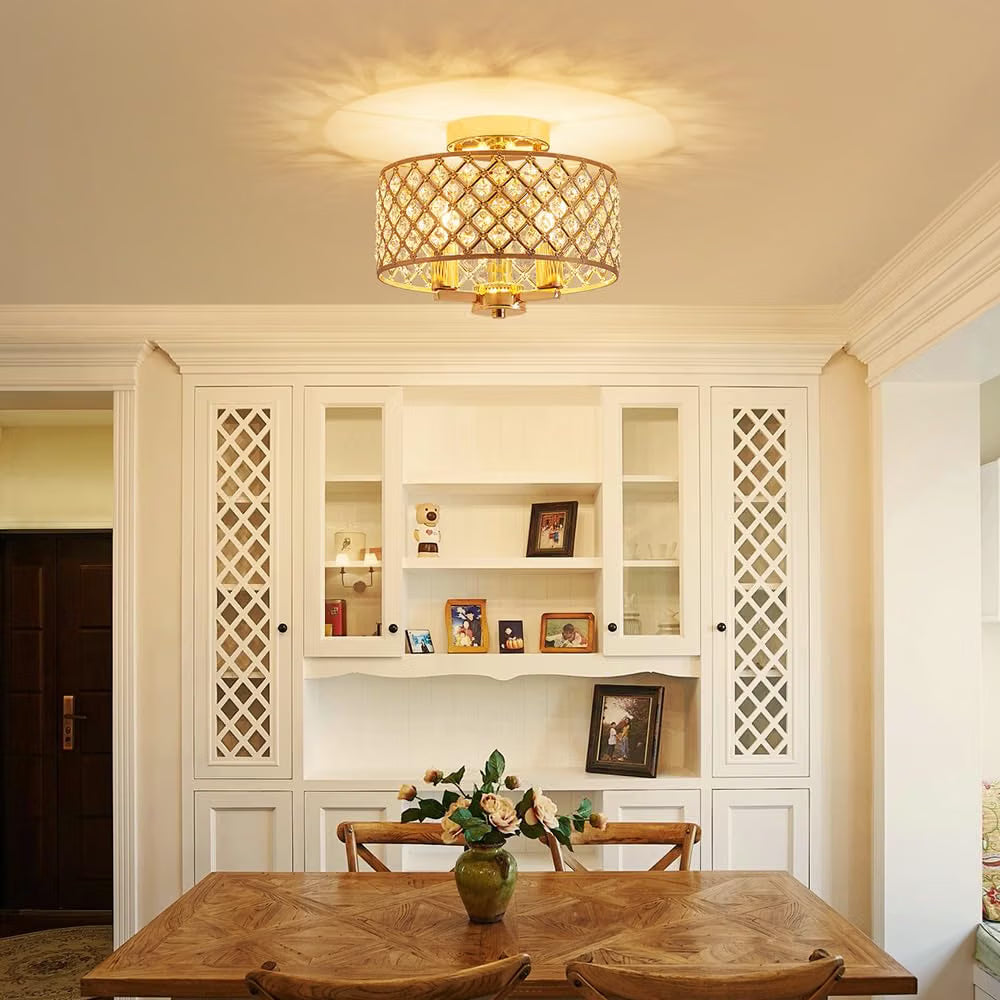 Crystal Ceiling Light 3 Light Gold Semi Flush Modern Chandelier Saint Mossi Home