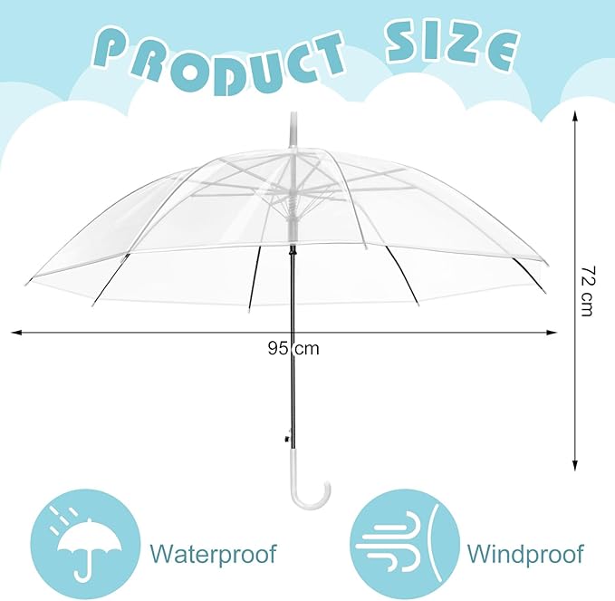 Hestya 8 Pcs Clear Wedding Bride/Party Umbrellas 37.4'' Dome Windproof Semi-Auto