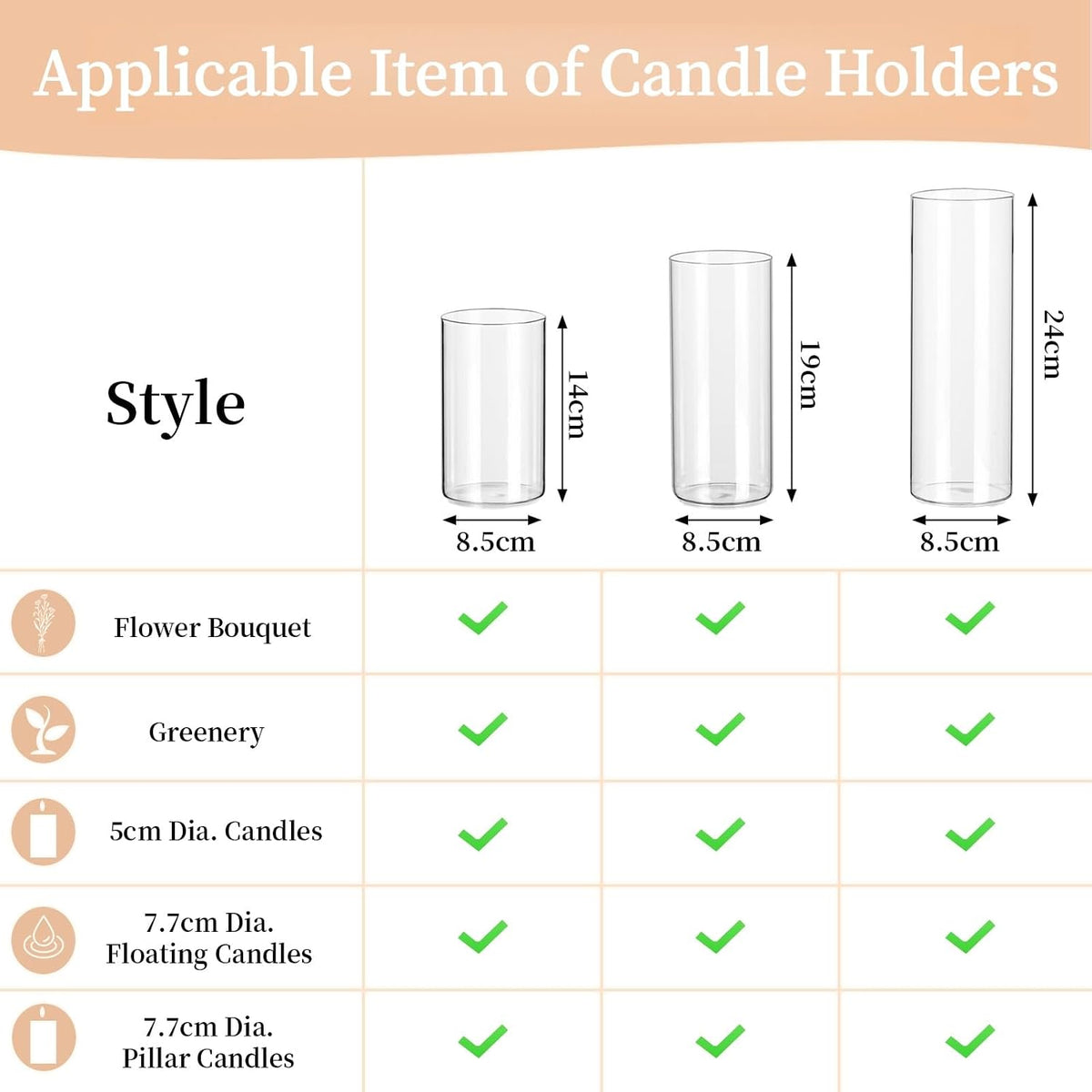 Glass Hurricane Candle Holders 24 Pcs Clear Vases 3 Heights Wedding Glasseam