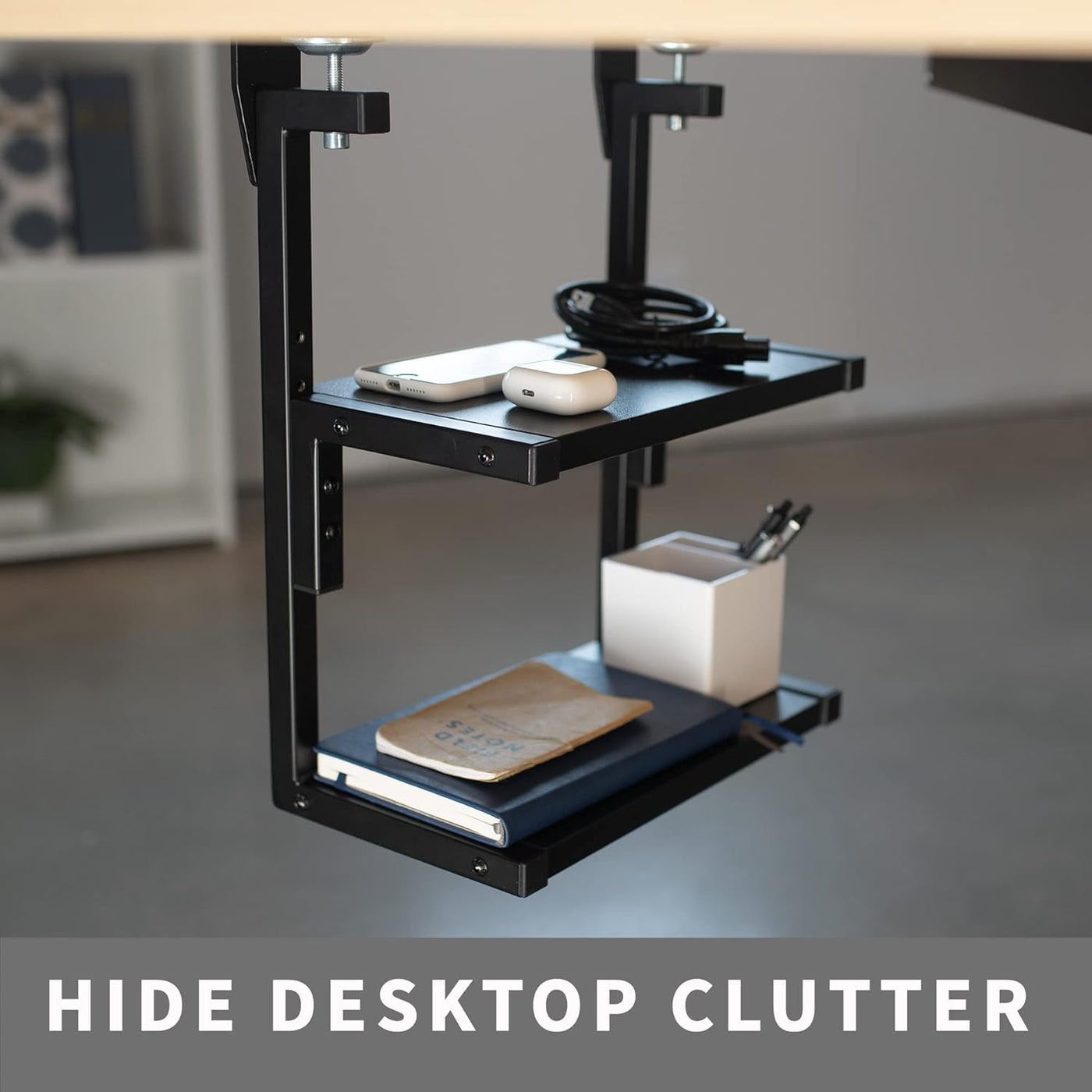 Clamp On Desk Shelf 33cm 2 Tier Storage Tray Organizer VIVO Black