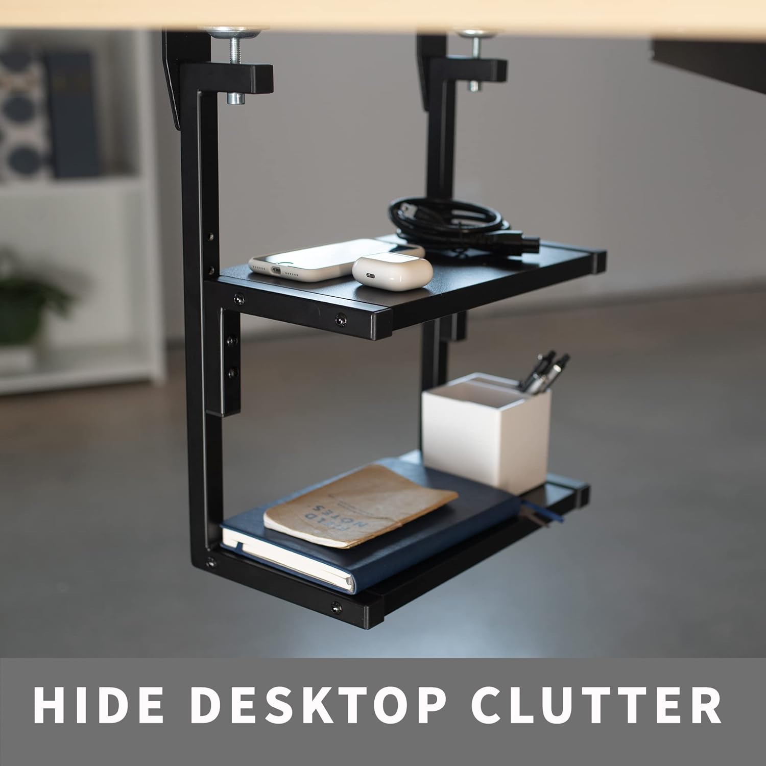 Clamp On Desk Shelf 33cm 2 Tier Storage Tray Organizer VIVO Black