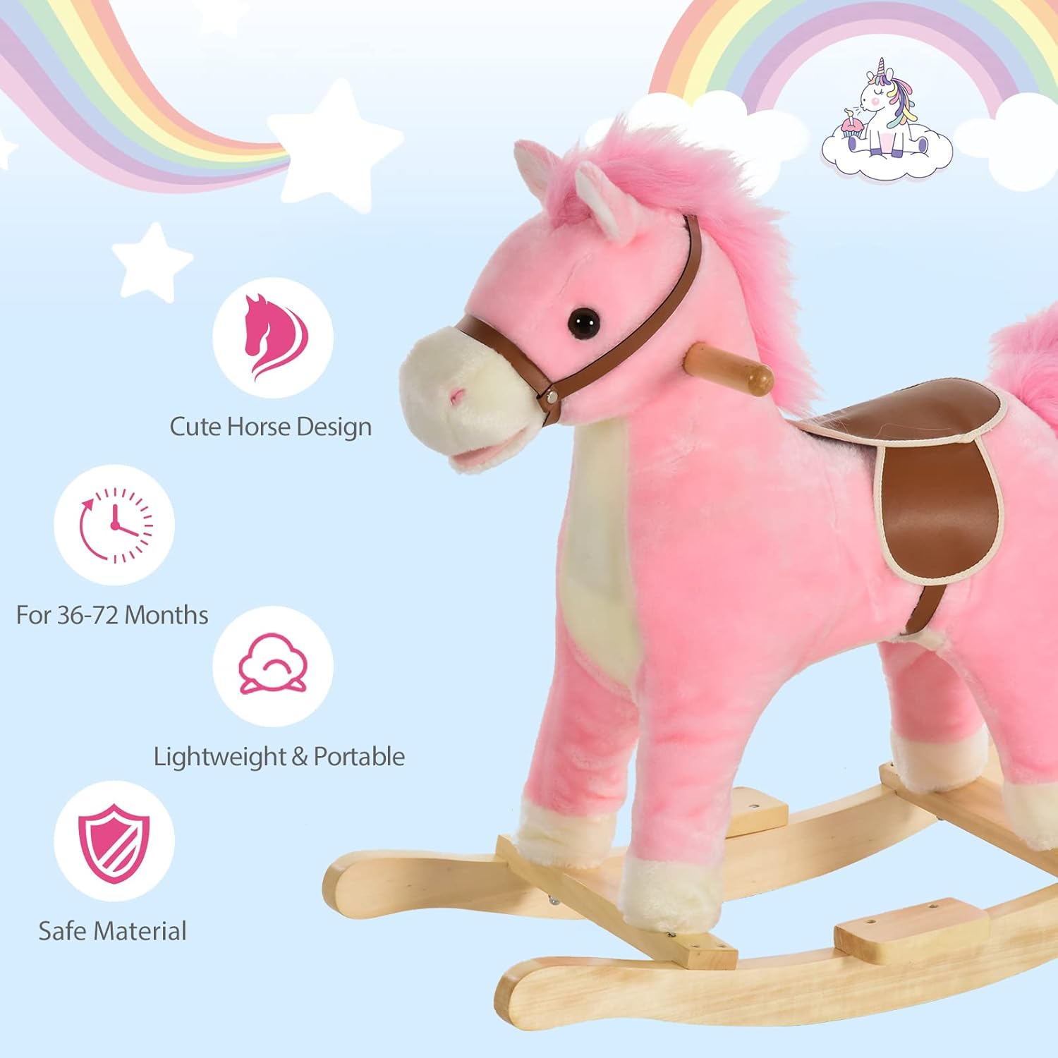 Kids Rocking Horse Plush Ride On Toy Sound Moving Mouth 3-6 years HOMCOM