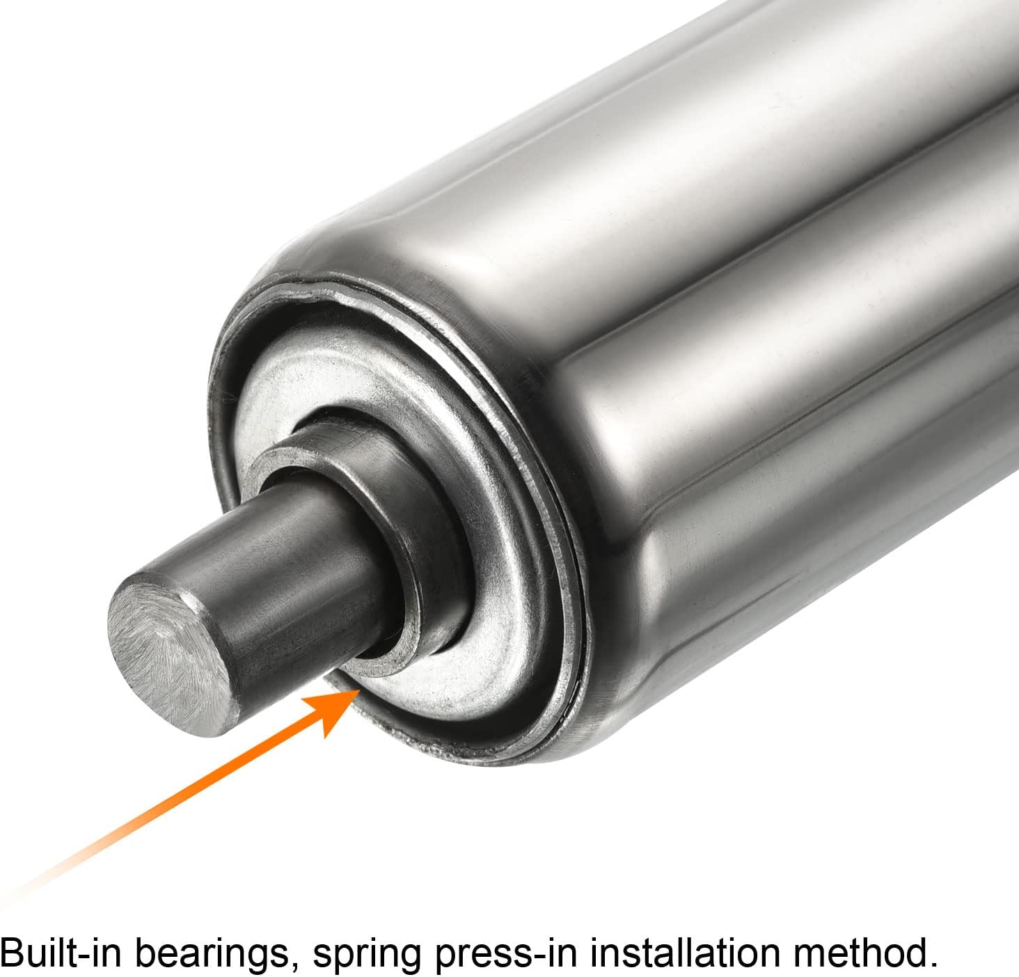 Metal bearing with spring press-in installation method on a white background