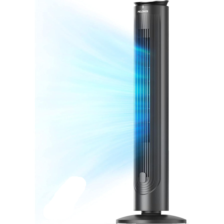Black tower fan on a white background
