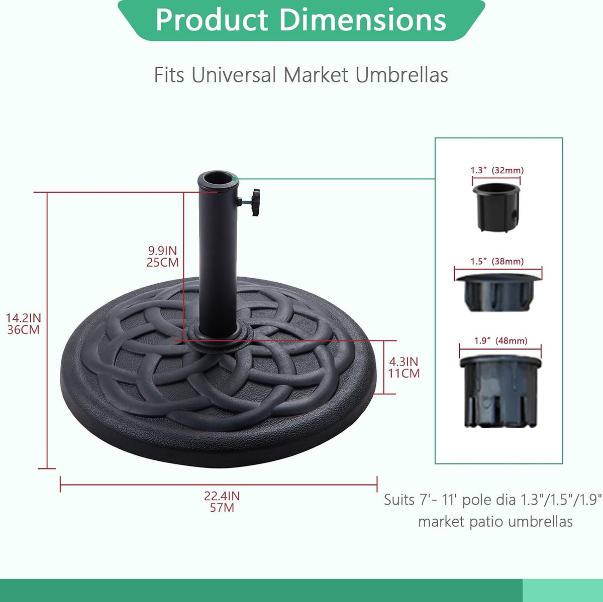 Parasol Base 19kg Heavy Duty Round Resin Umbrella Stand Black Helios&Hestia