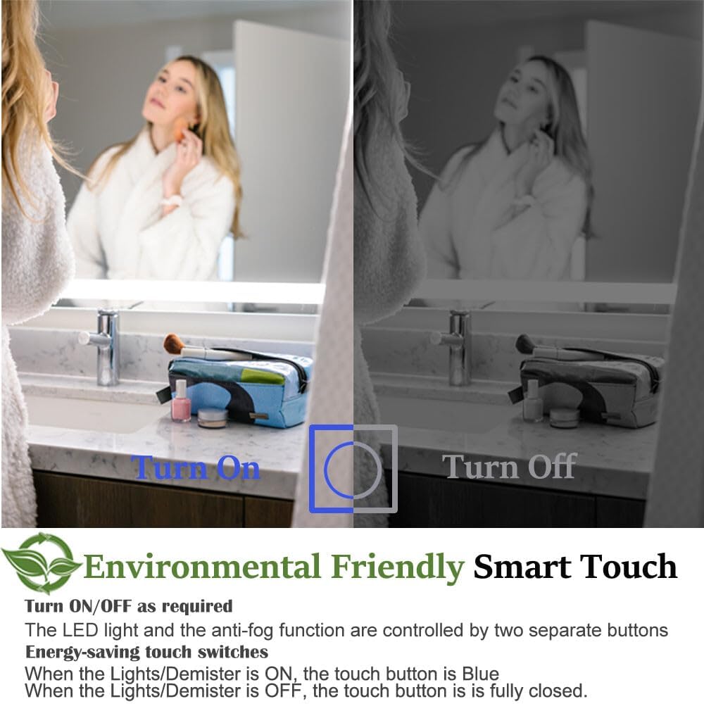 Oval Bathroom Mirror LED Lights Dimmable 700 x 1200mm Finmrys