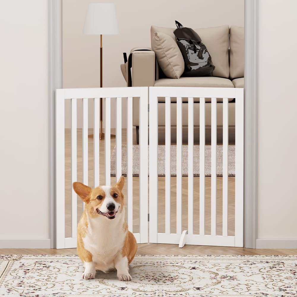 Free Standing Pet Gate 91cm Foldable Dog Room Divider White unipaws