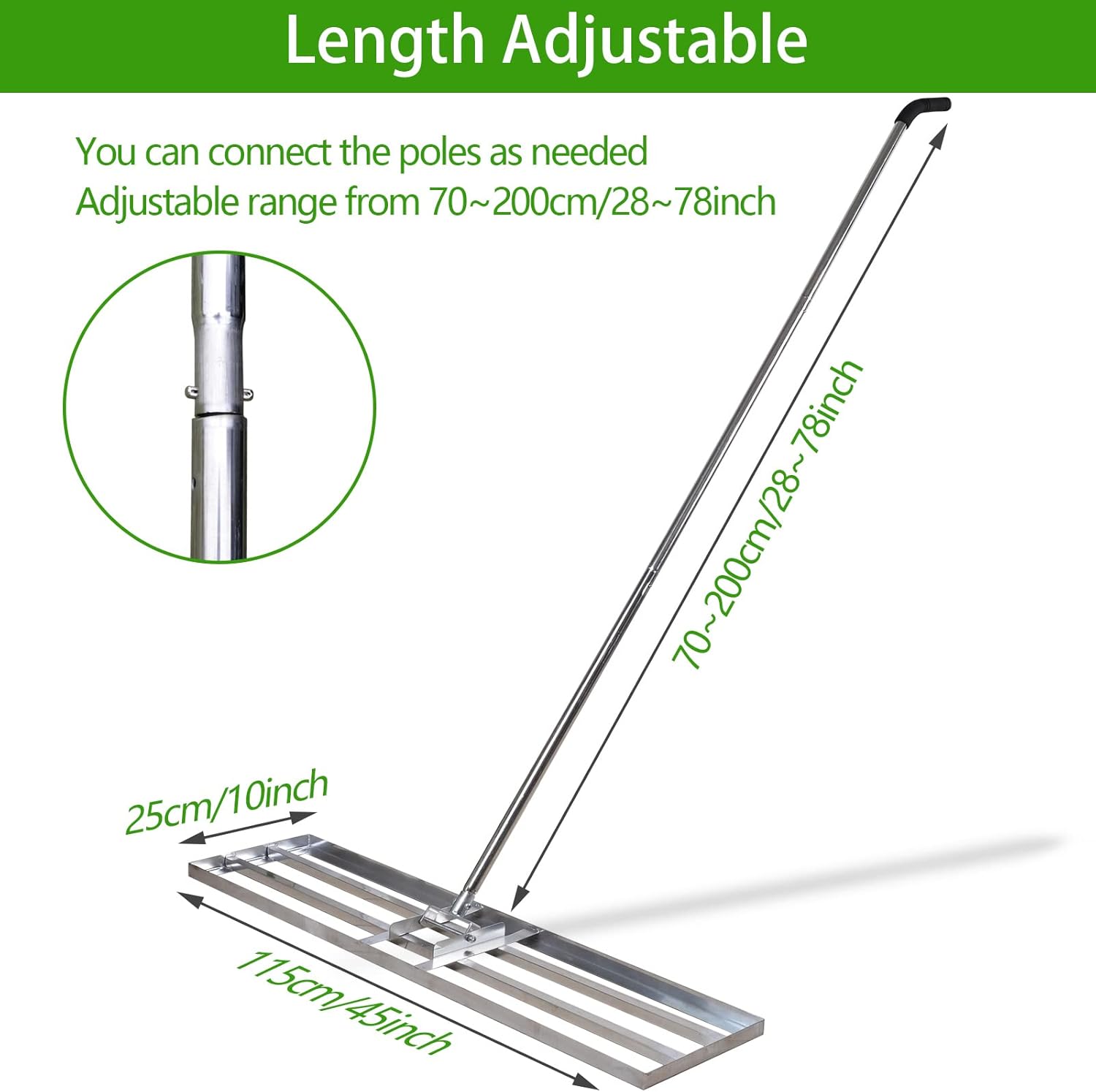 SurmountWay 44x10'' Lawn Leveling Rake, Heavy-Duty Stainless Steel, 7FT, Silver