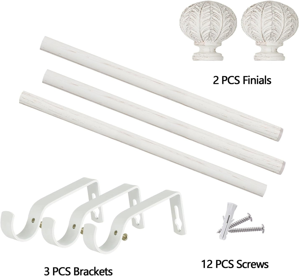 Extendable Curtain Pole 77-210cm White 25mm Adjustable Rod Ball Finials Brackets