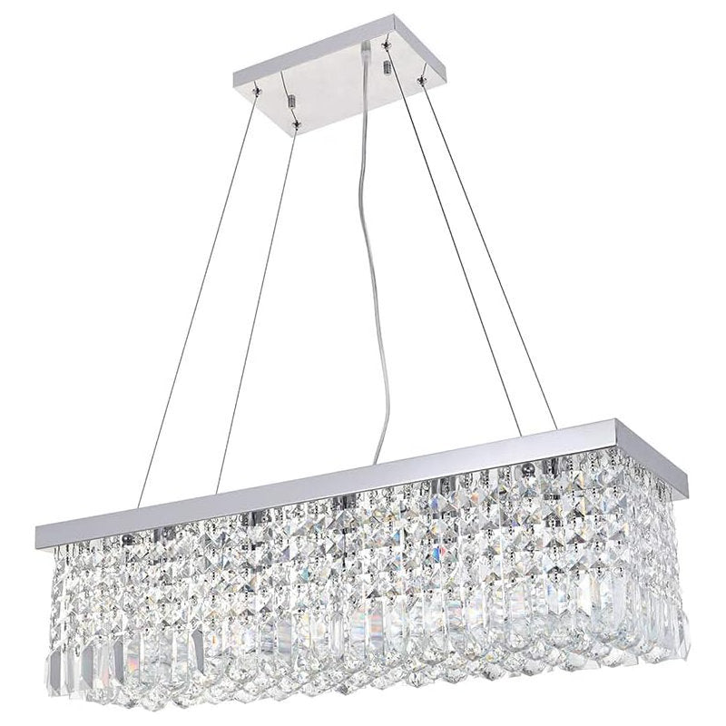 Crystal Chandelier K9 Droplet Rectangular Chrome LED Pendant Light Modern Luxury