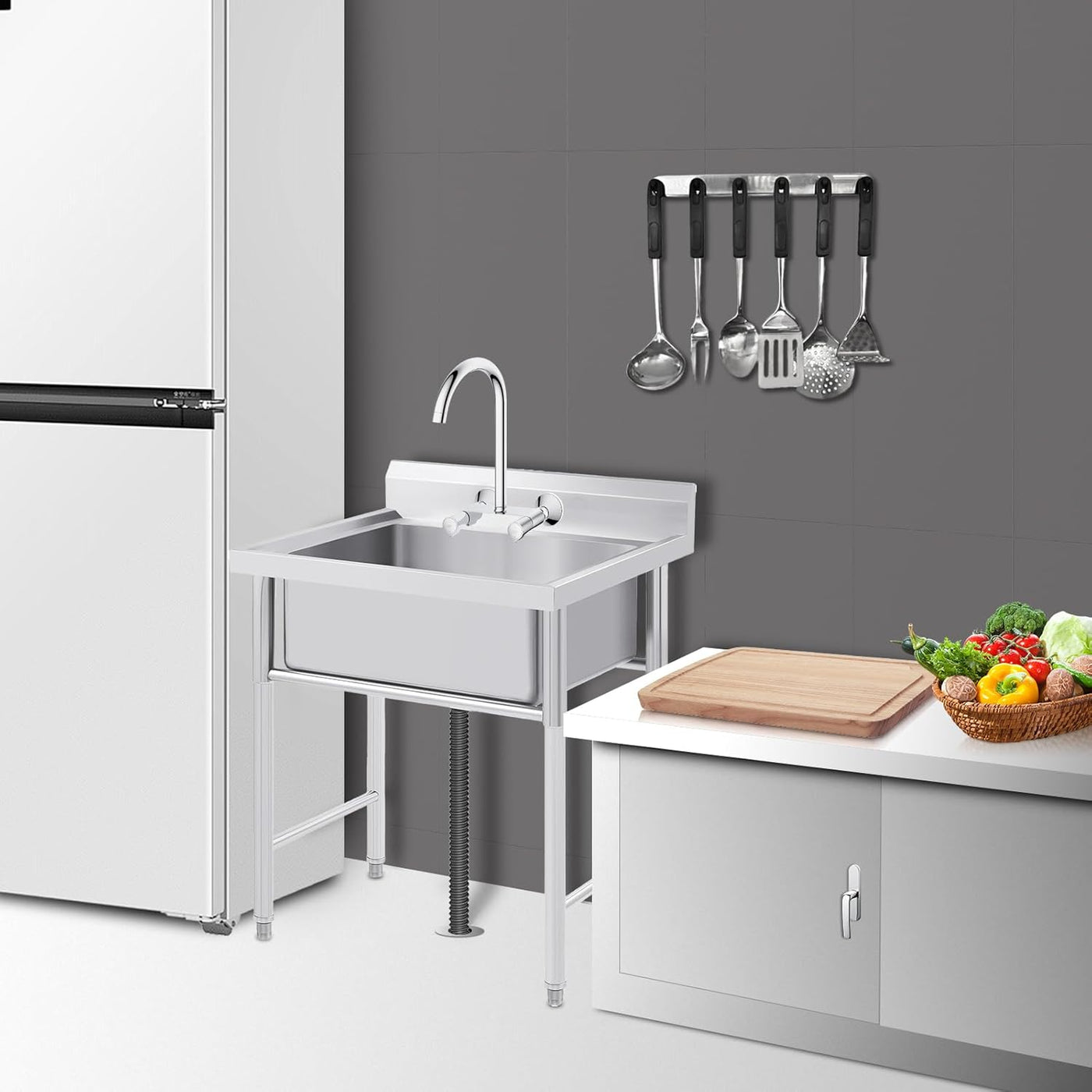 Commercial Kitchen Sink Stainless Steel Single Bowl Portable YITAHOME