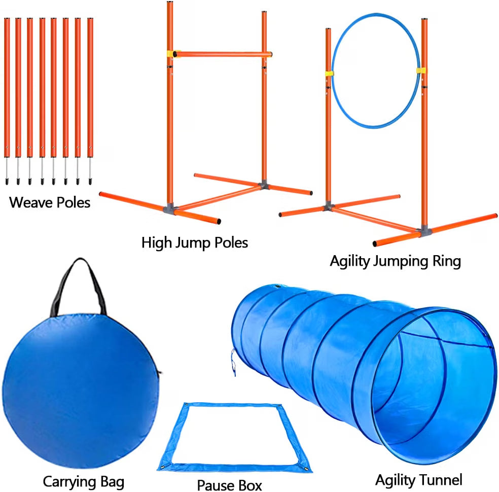 Dog Agility Training Set 6PCS Tunnel Slalom Poles Jump Rings Hurdles XXL X XBEN