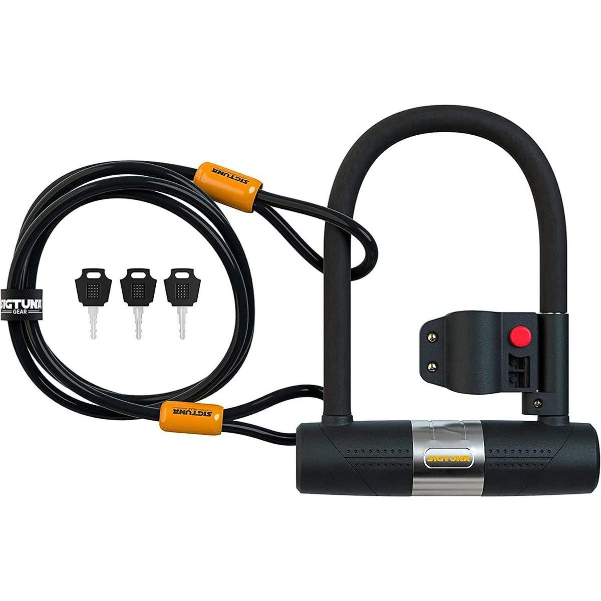 Bike U Lock 16mm Heavy Duty 1.2m Steel Cable 3 Keys Orange SIGTUNA Bicycle Lock