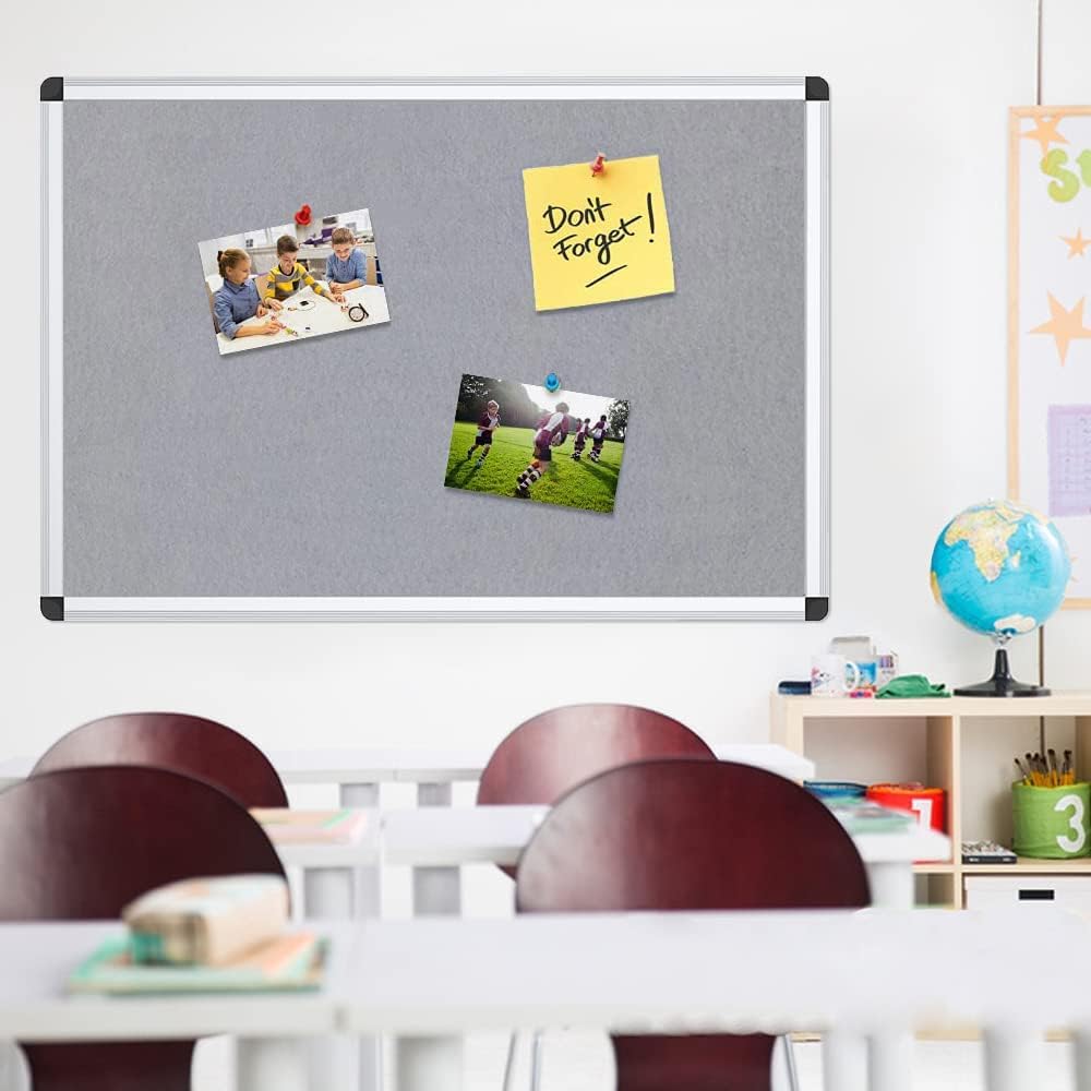 Notice Board Felt Grey, Silver Aluminium Frame, 90 X 60 cm VIZ-PRO