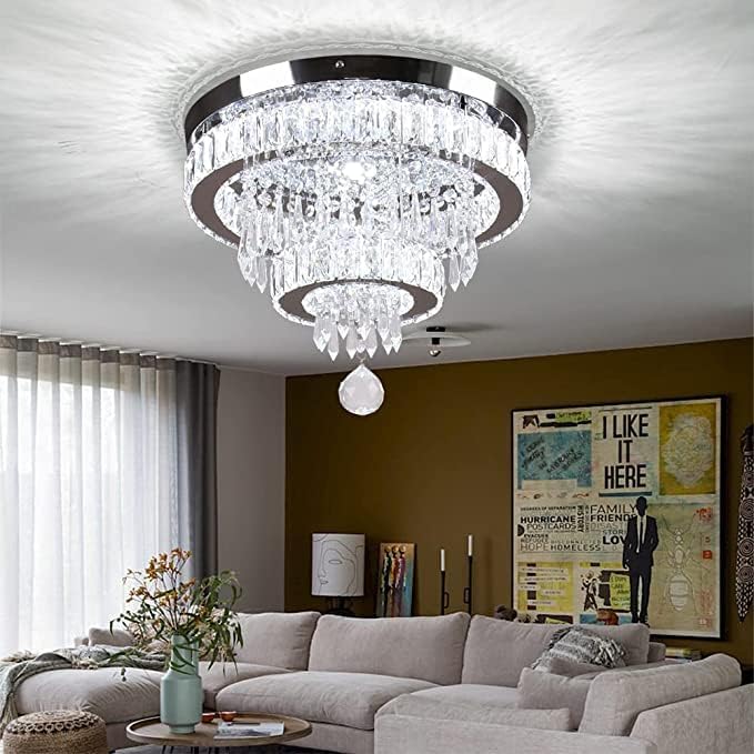 Crystal Chandelier 15.7 Inch Dimmable LED Ceiling Light Remote K9 Flush Mount
