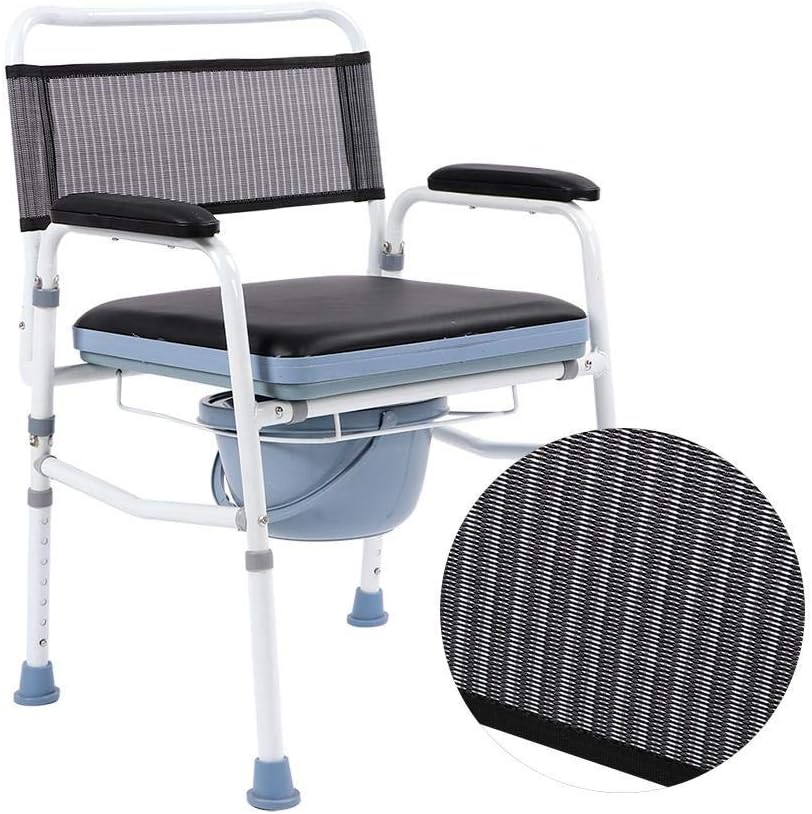 Height Adjustable Folding Commode Chair with Armrests, Portable Bedside Toilet