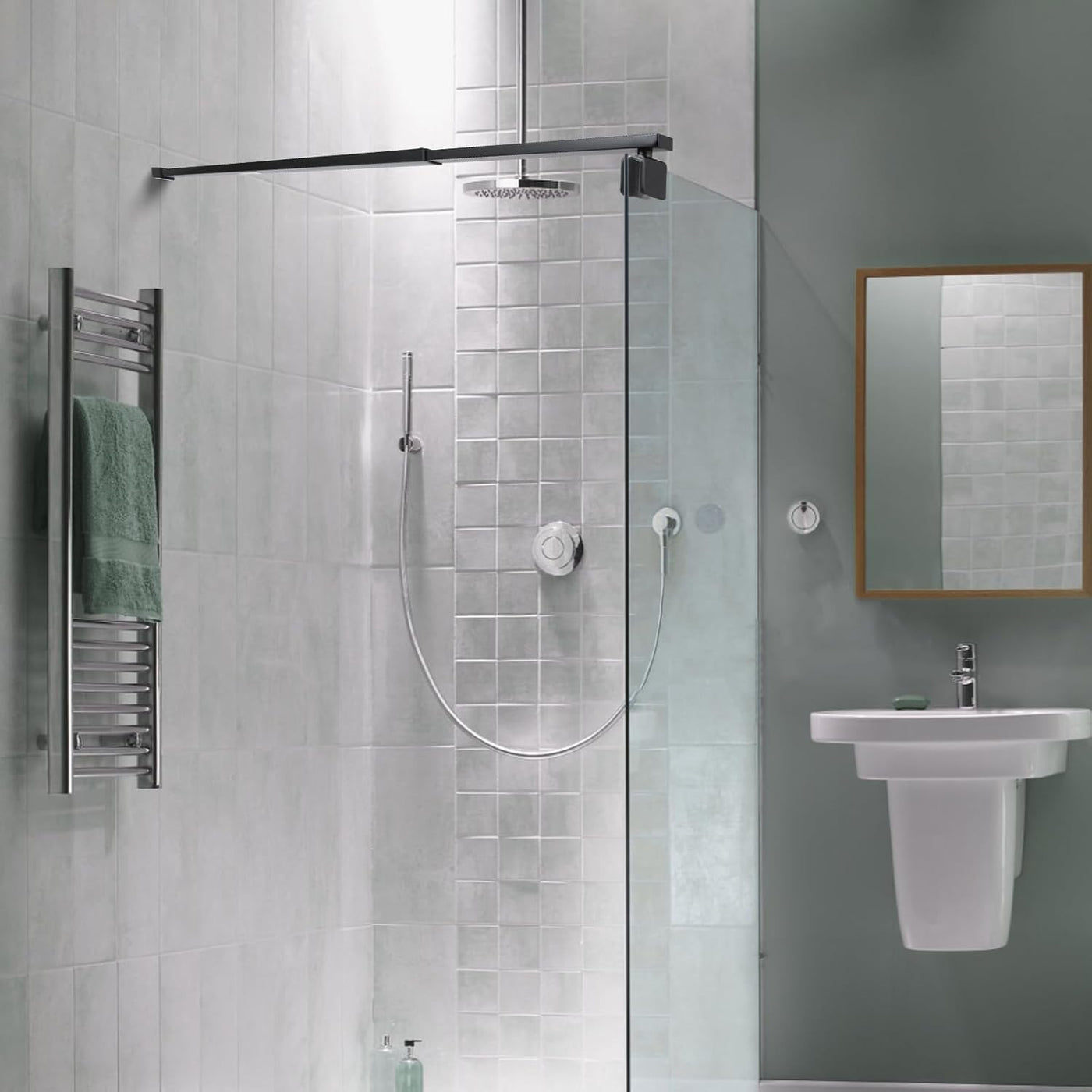 Shower Screen Support Bar 700-1200mm Telescopic Matte Black Square SVNR Stainless