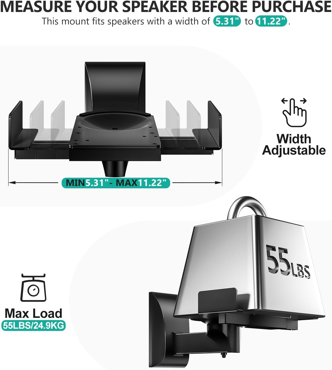 Speaker Wall Mounts Adjustable Bookshelf Speaker Brackets Pair WALI Black