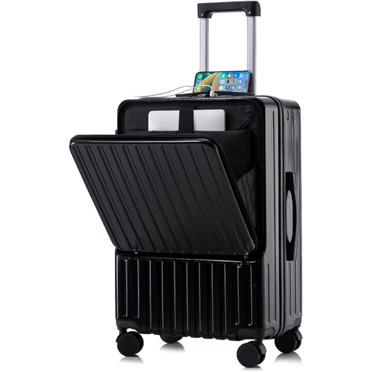 24 Inch Suitcase Lightweight TSA Lock USB Cup Holder Black Simcat Check In Luggage