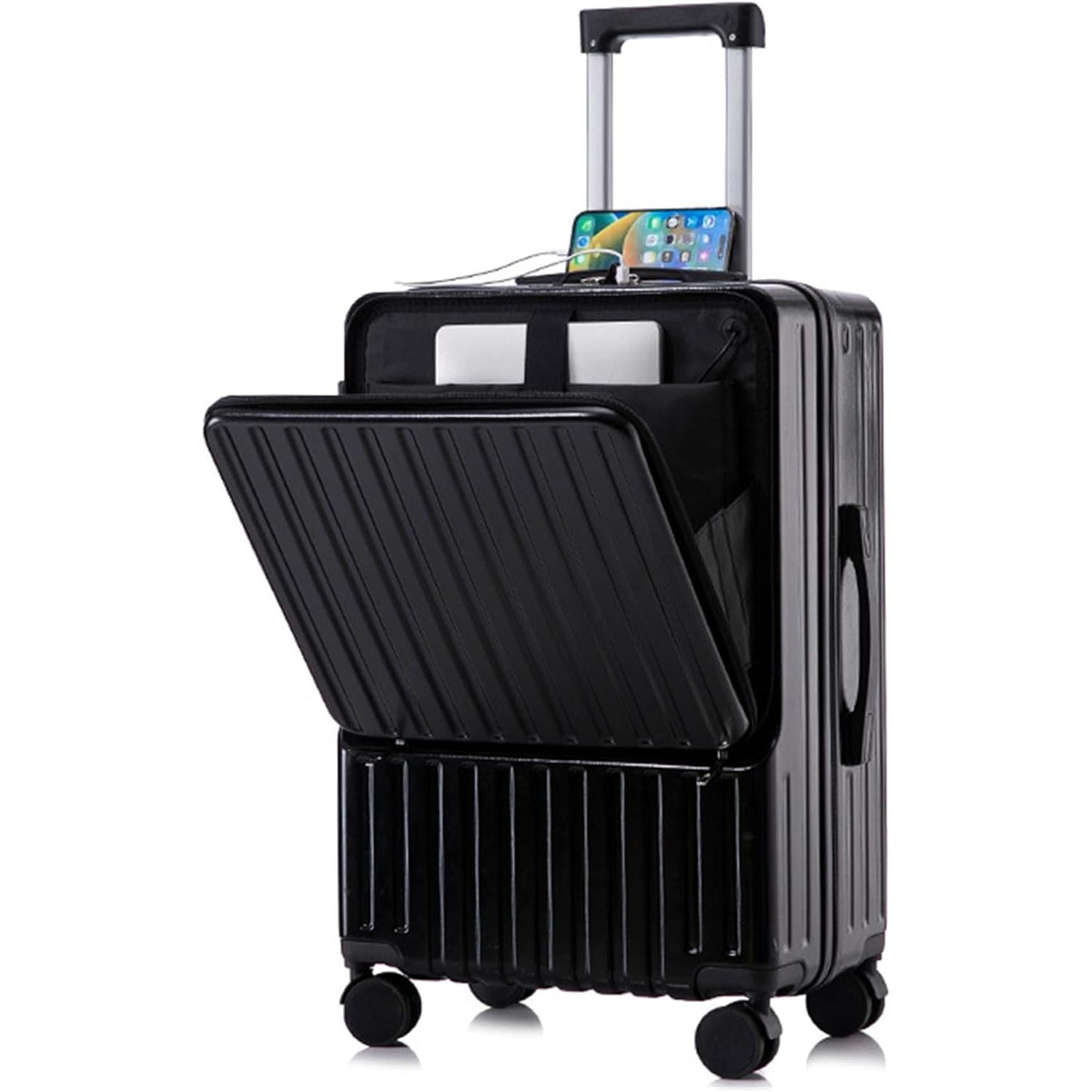 24 Inch Suitcase Lightweight TSA Lock USB Cup Holder Black Simcat Check In Luggage