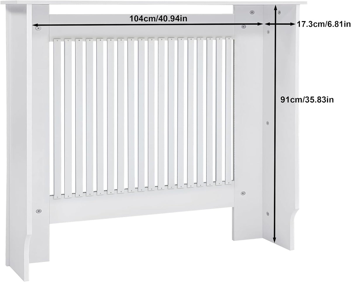 Radiator Cover 100cm Tall White MDF Horizontal Slat Medium Cabinet Fativo