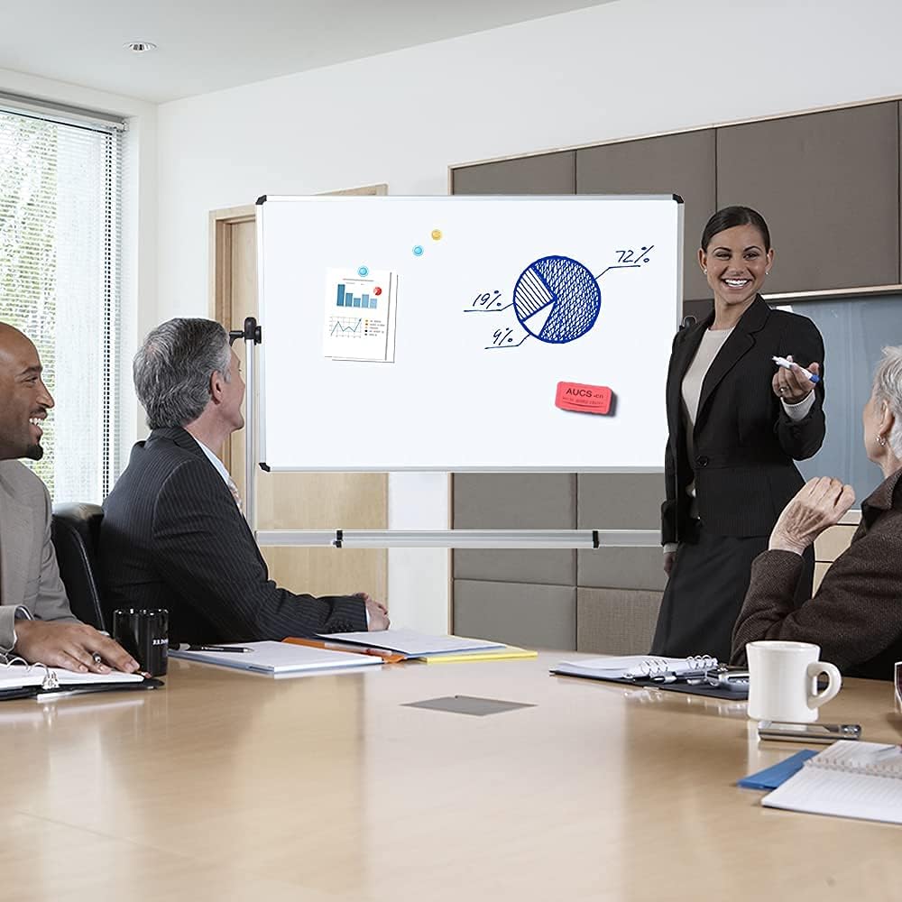 Magnetic Mobile Whiteboard 150x90cm Double Sided Revolving Stand VIZ-PRO Board