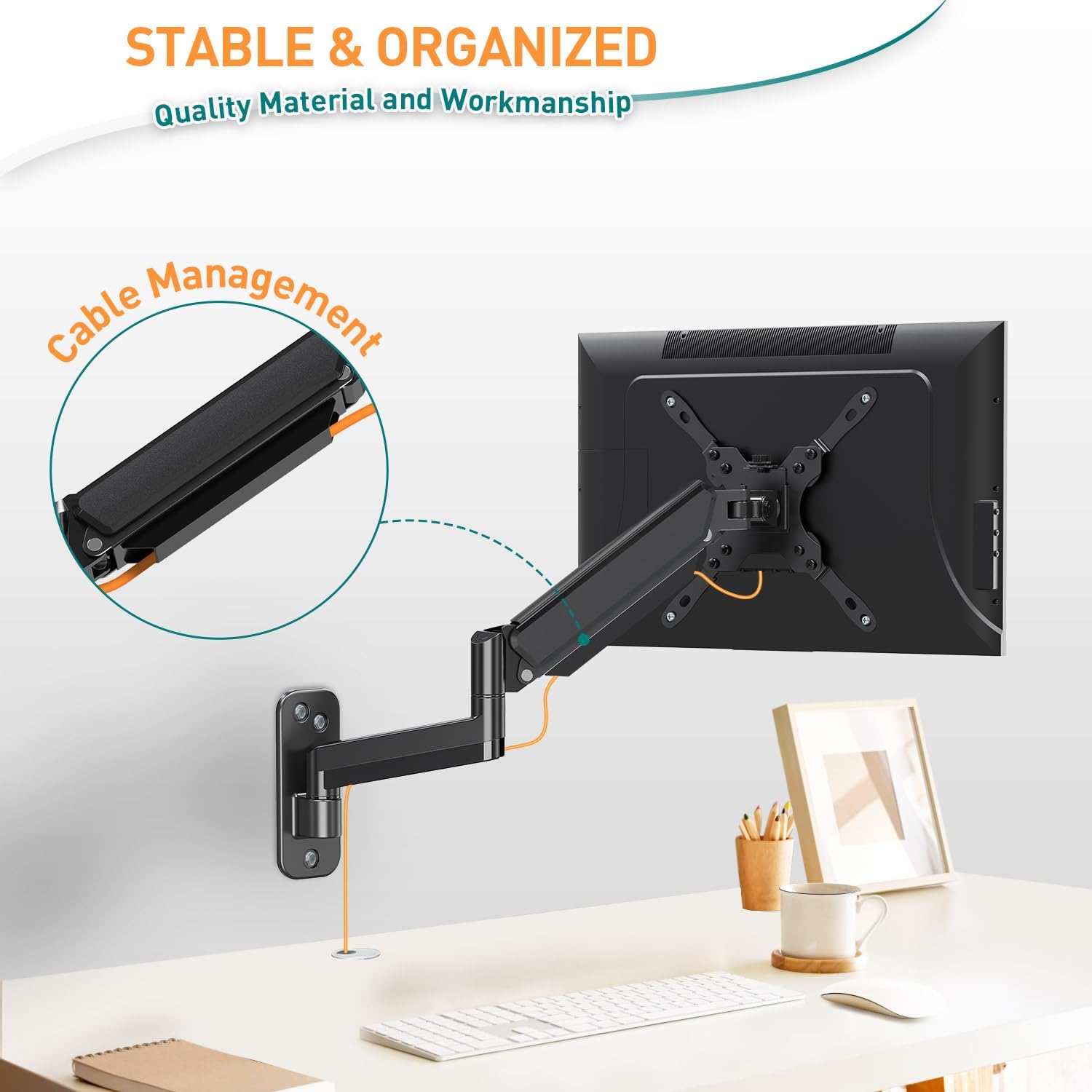 Monitor Arm Wall Mount 35 Inch Gas Spring Heavy Duty VESA 75 100 200 ELIVED