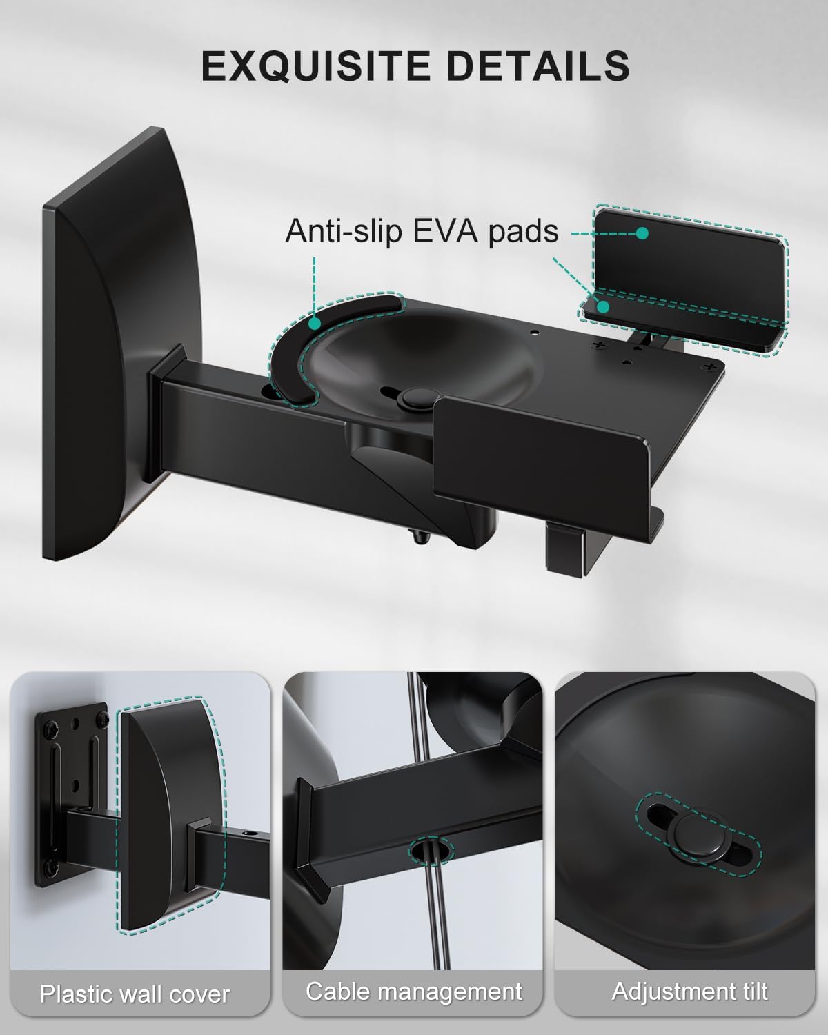 Speaker Wall Mounts Adjustable Bookshelf Speaker Brackets Pair WALI Black