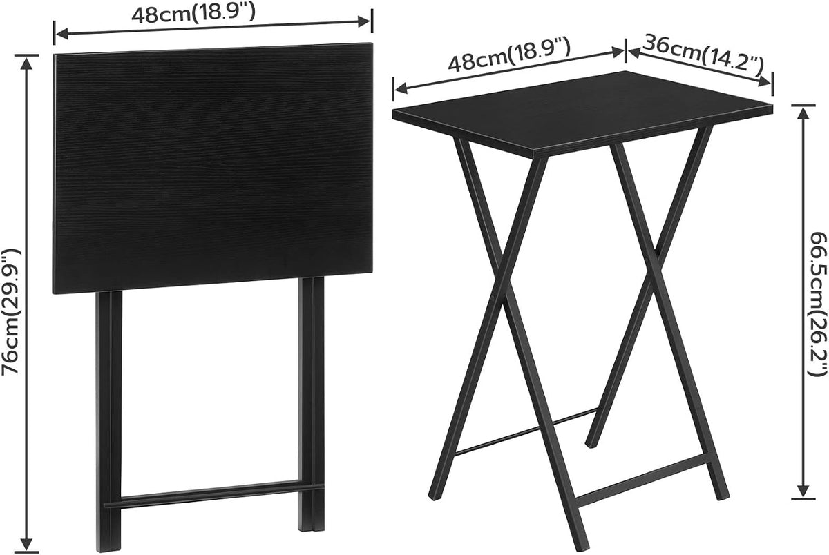 Folding TV Tray Tables Set of 2 Black Metal Frame Sofa Laptop Tables HOOBRO