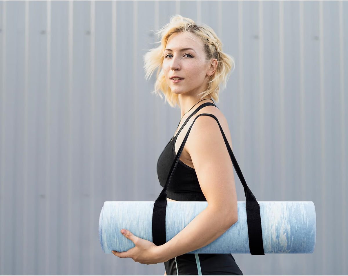 Yoga Mat 10mm Extra Thick Non Slip Rubber TPE Pilates Workout Blue Marjar Fitness