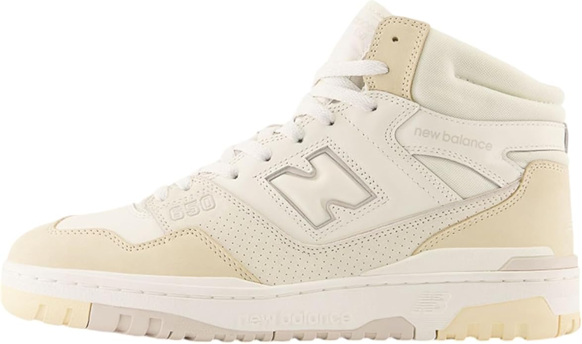 White high-top sneaker with New Balance logo on a white background