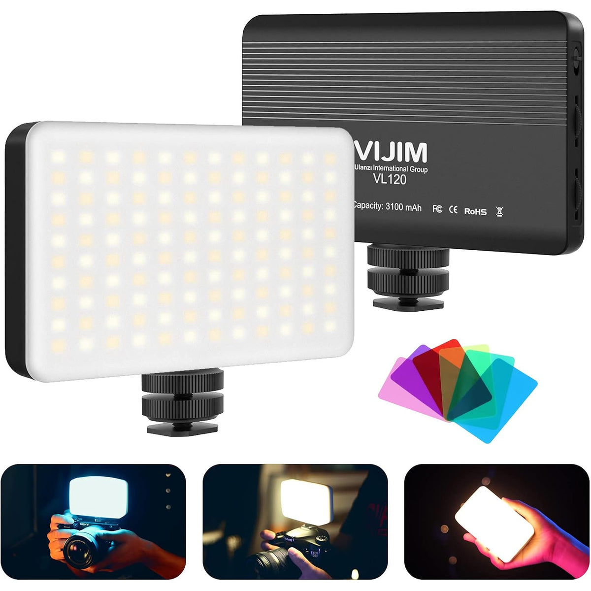 LED Video Light Panel 3100mAh Rechargeable 3200-6500K Dimmable VIJIM VL120 Camera