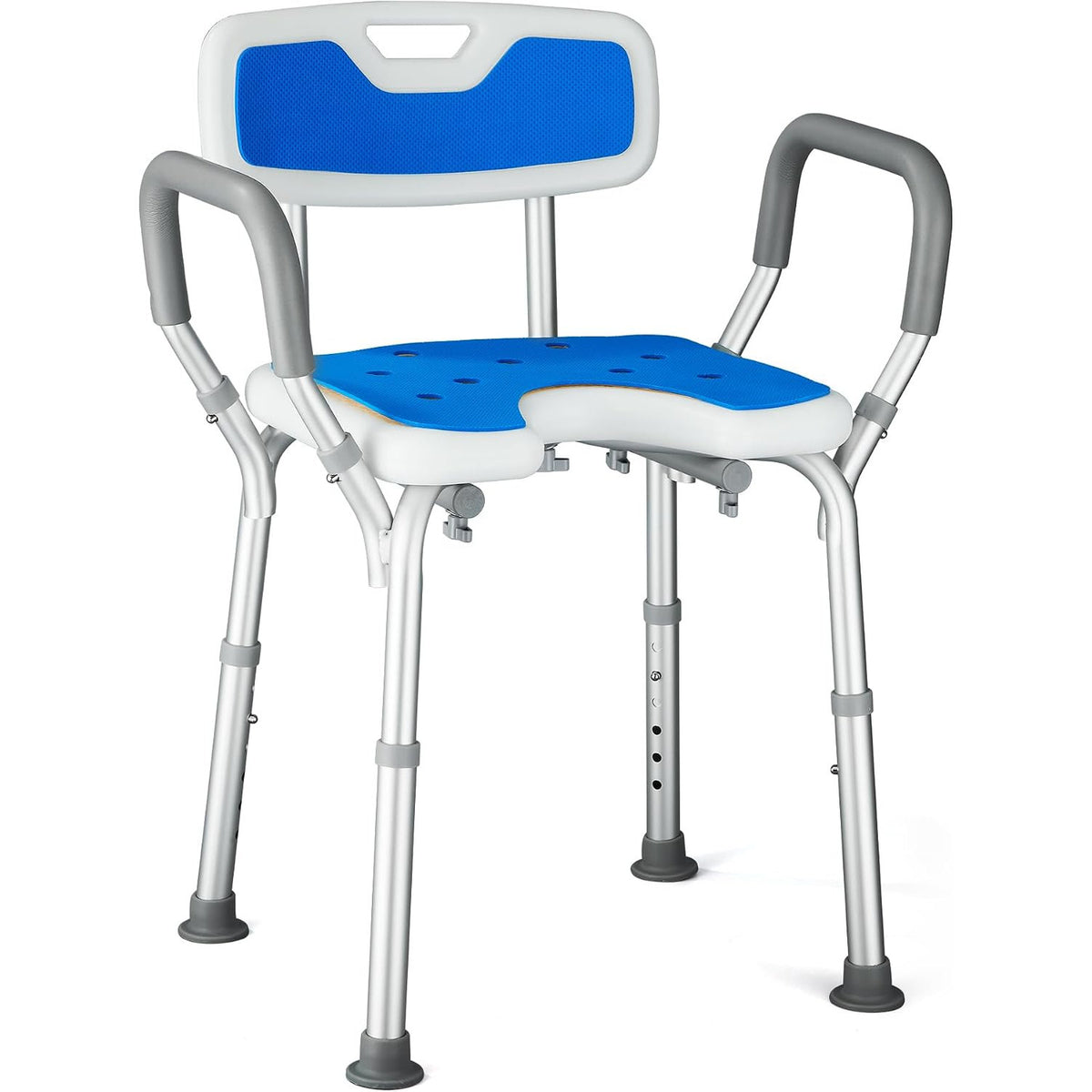 Shower Chair U Shaped Adjustable Height Back Arms Anti Slip Padded Bath Seat