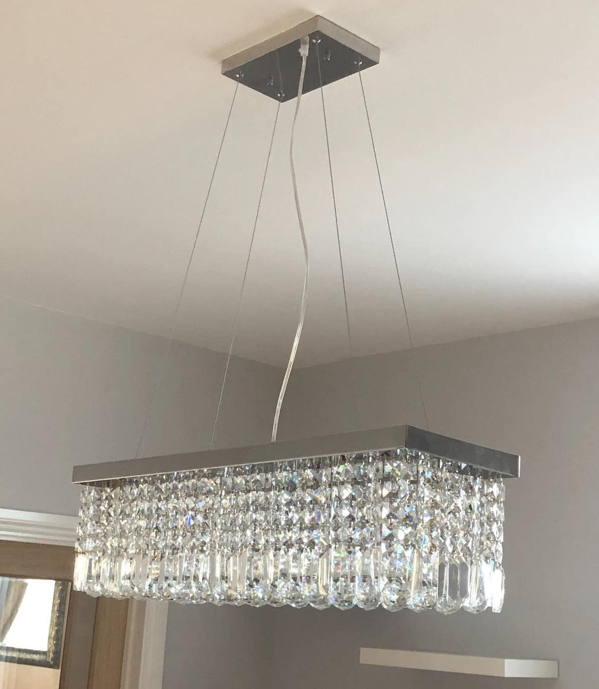Crystal Chandelier K9 Droplet Rectangular Chrome LED Pendant Light Modern Luxury