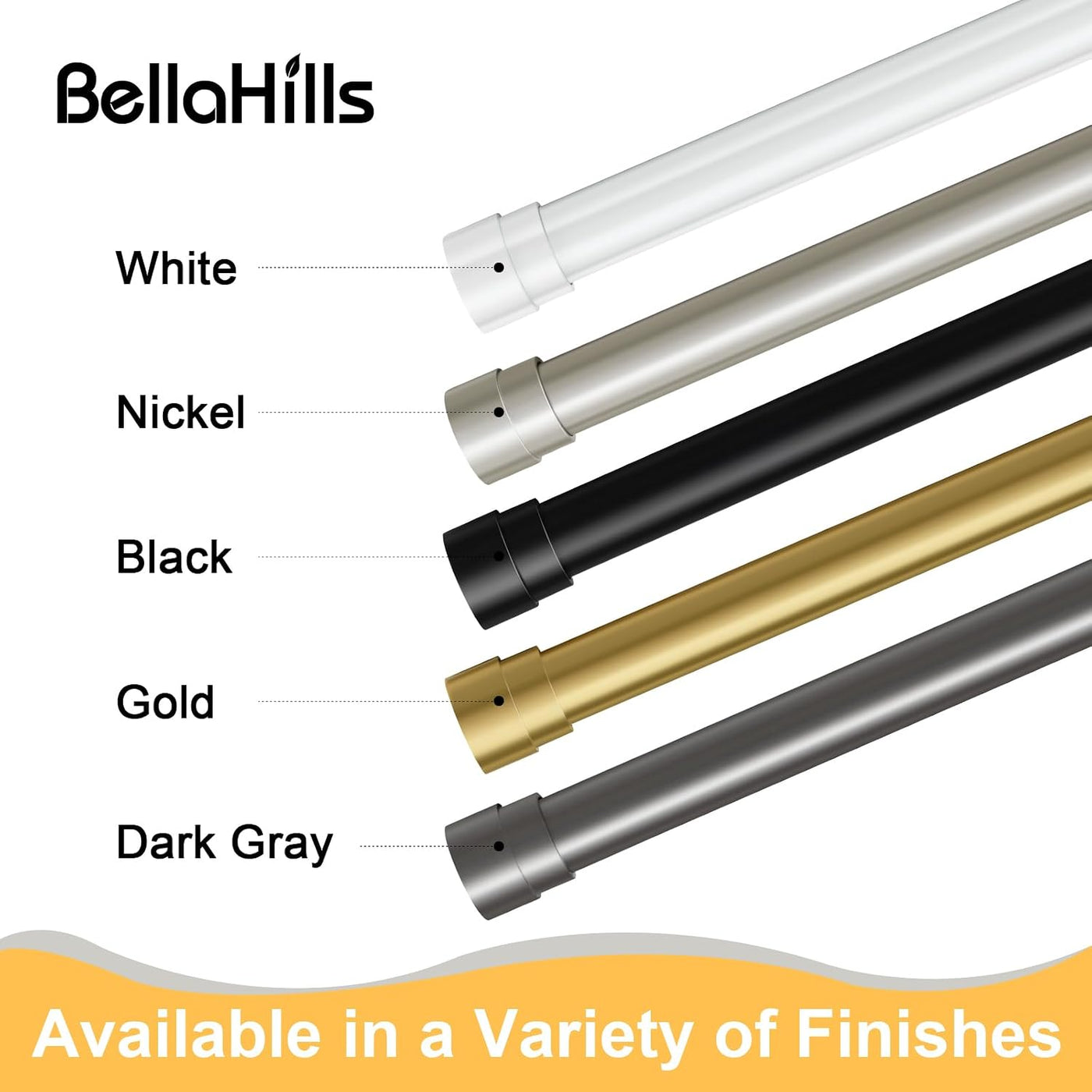 Curtain Poles 76-230cm 25mm Adjustable White Metal Finials 2 Pack BellaHills Set