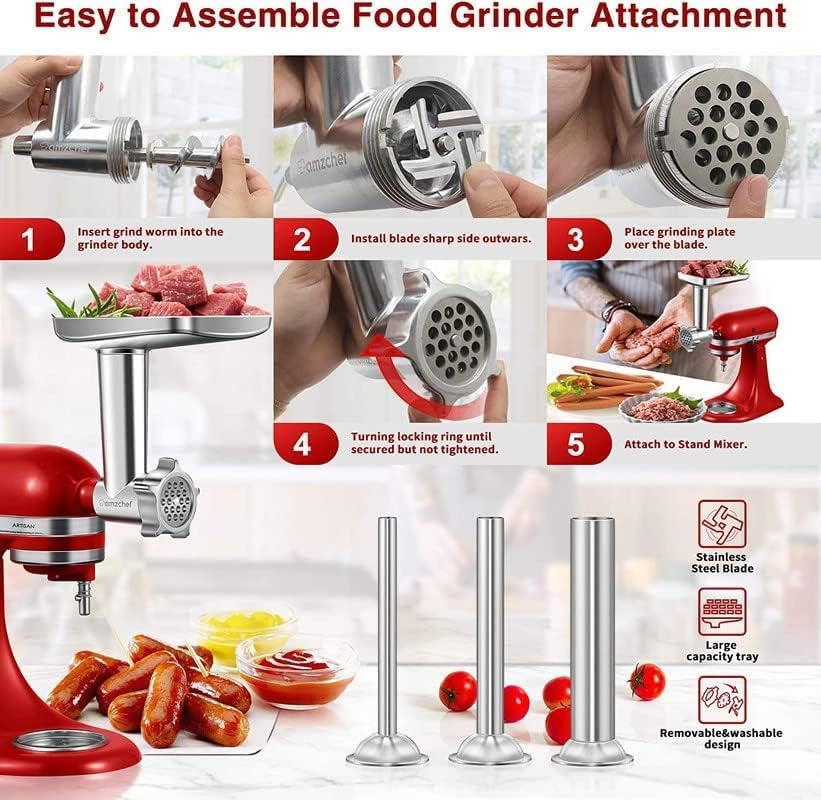 AMZCHEF Metal Meat Grinder Attachment for Kitchenaid Stand Mixer