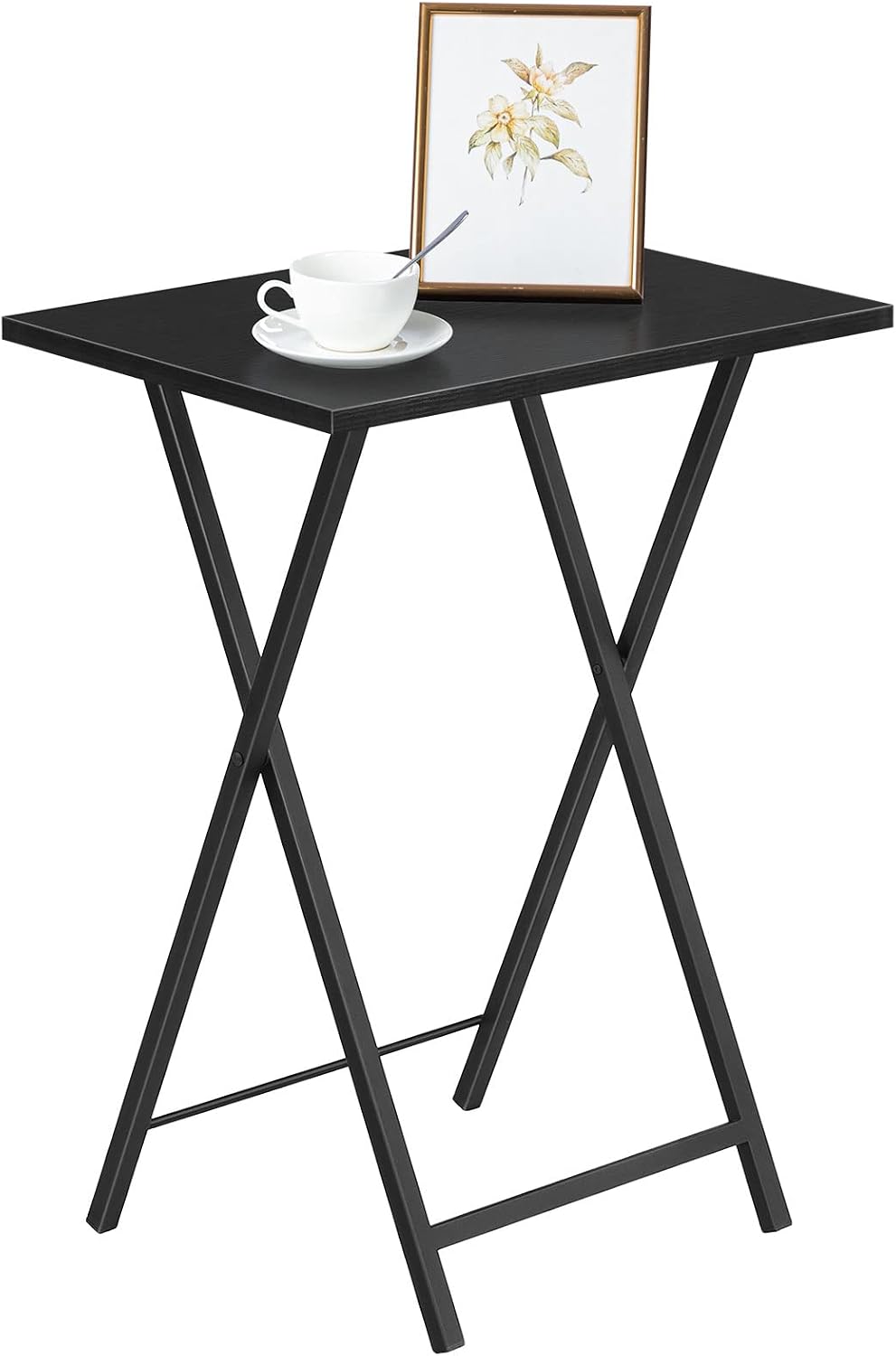 Folding TV Tray Tables Set of 2 Black Metal Frame Sofa Laptop Tables HOOBRO