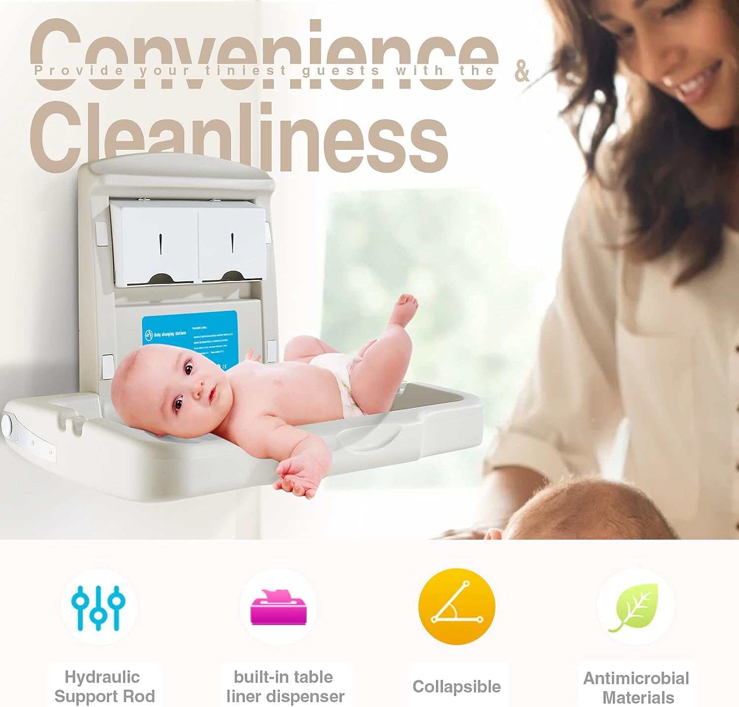 Wall Mounted Baby Changing Station Horizontal Safety Strap Commercial Modunful