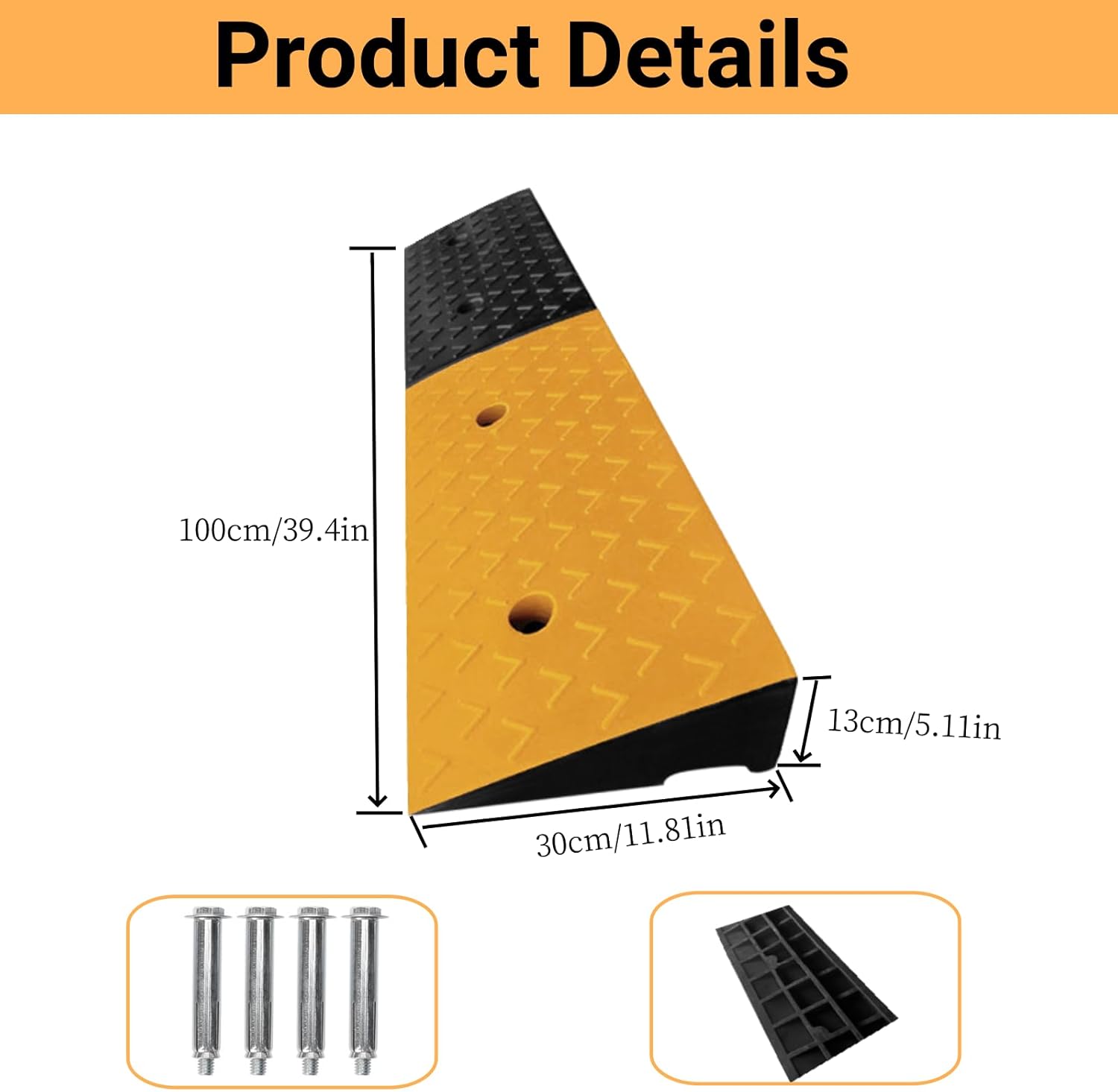 Bimiti 5'' Rise Heavy Duty Rubber Curb Ramp, 13cm High, 100x30cm, Large Load