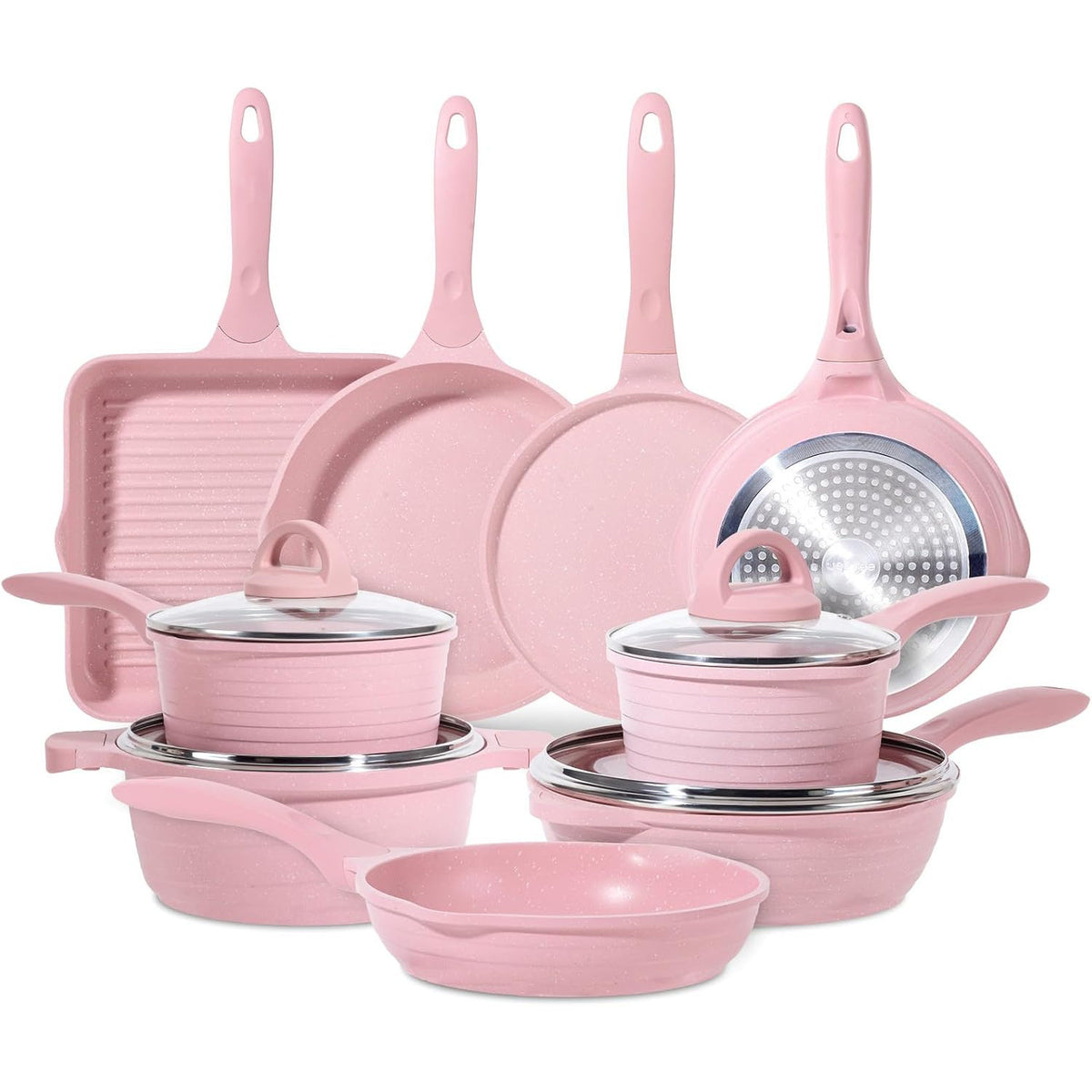 Non Stick Pots and Pans Set 23 Piece Pink Cookware Kitchen Cooking Set JEETEE